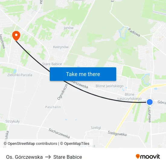 Os. Górczewska to Stare Babice map