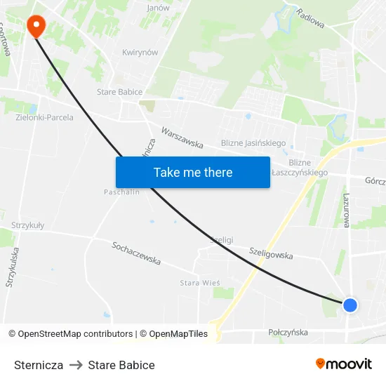 Sternicza to Stare Babice map