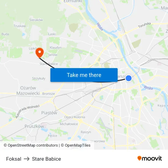 Foksal to Stare Babice map