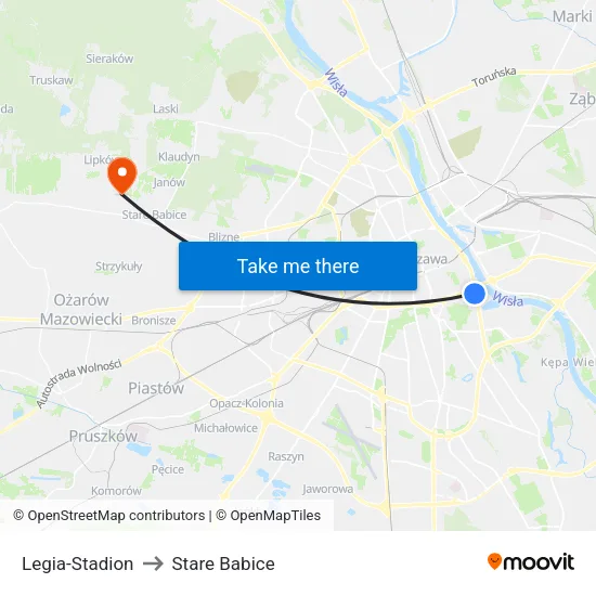 Legia - Stadion to Stare Babice map