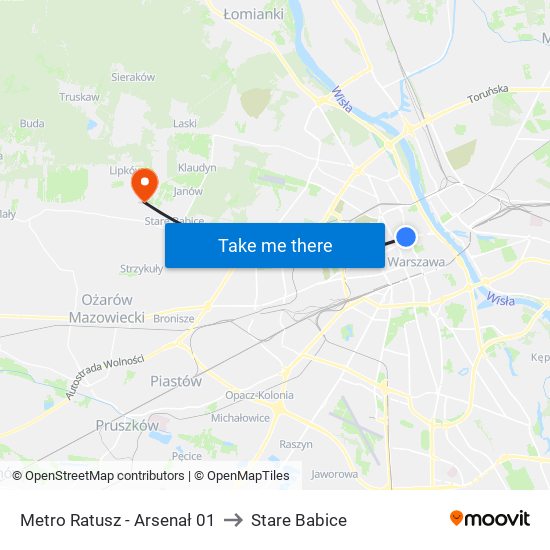 Metro Ratusz - Arsenał 01 to Stare Babice map