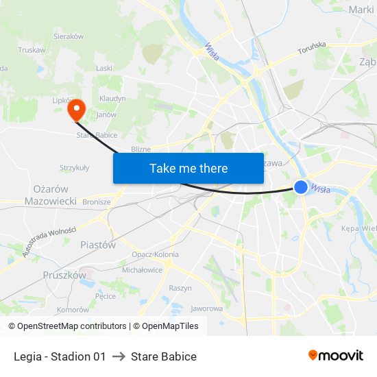 Legia - Stadion 01 to Stare Babice map