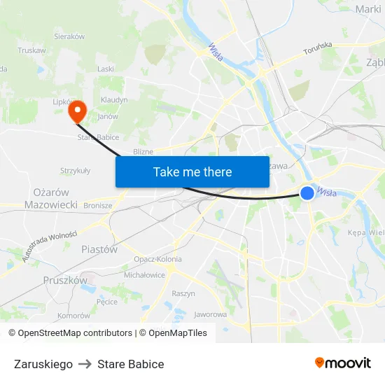 Zaruskiego to Stare Babice map