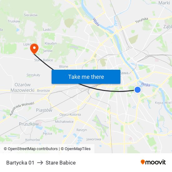 Bartycka to Stare Babice map