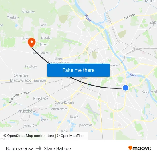 Bobrowiecka to Stare Babice map