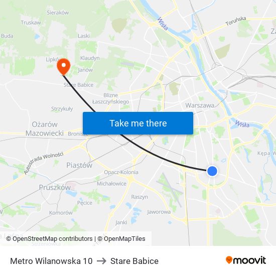 Metro Wilanowska to Stare Babice map