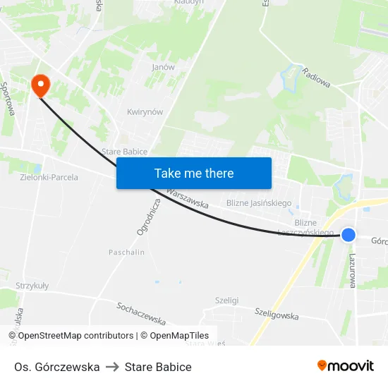 Os. Górczewska to Stare Babice map