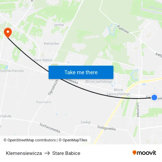 Klemensiewicza to Stare Babice map