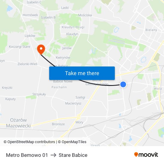 Metro Bemowo to Stare Babice map