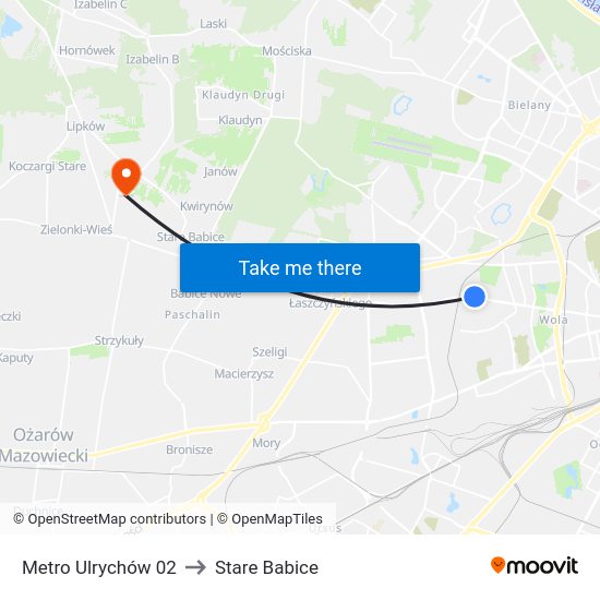 Metro Ulrychów to Stare Babice map