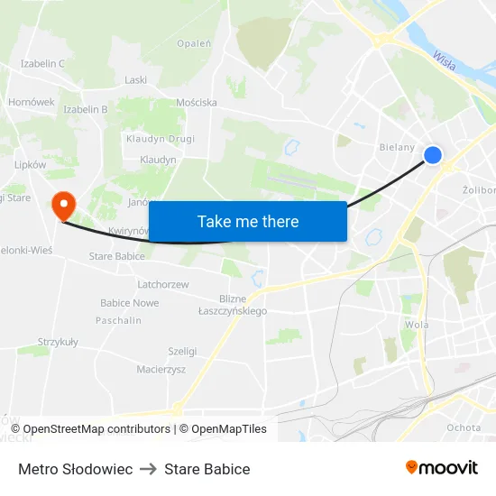 Metro Słodowiec to Stare Babice map