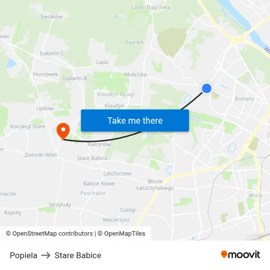 Popiela to Stare Babice map