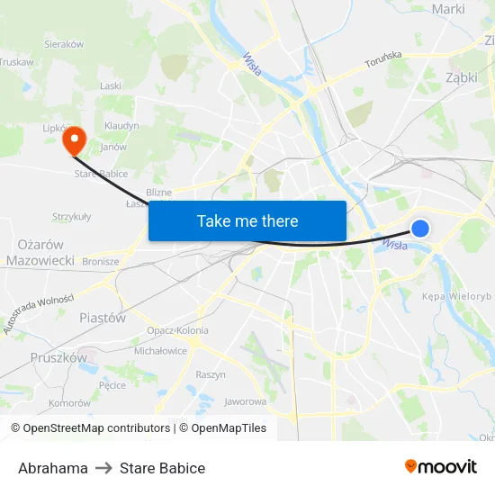 Abrahama to Stare Babice map