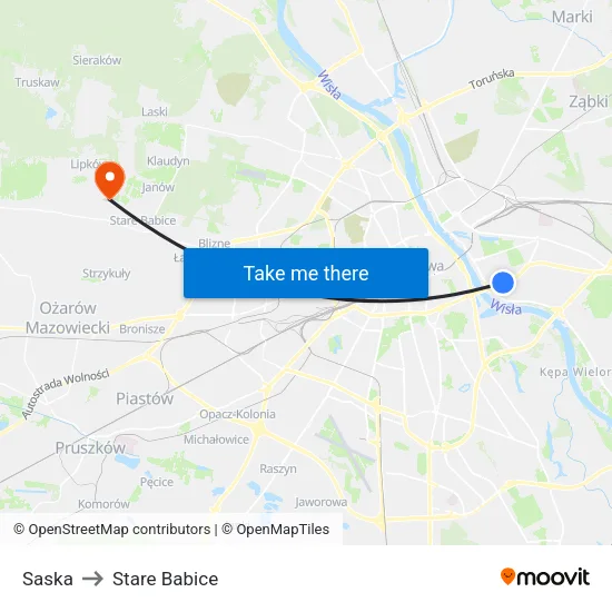 Saska to Stare Babice map