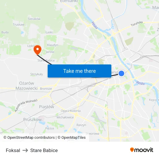 Foksal to Stare Babice map