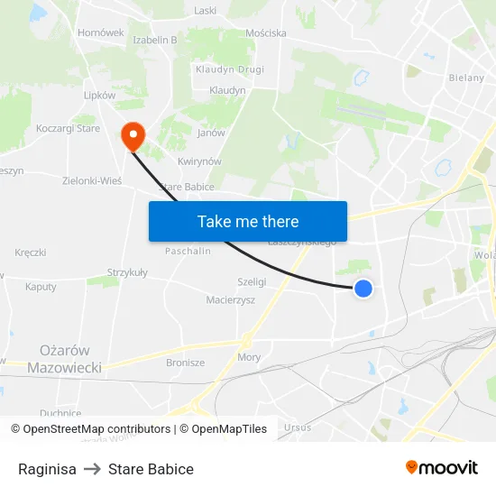 Raginisa to Stare Babice map