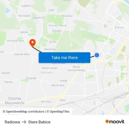 Radiowa to Stare Babice map