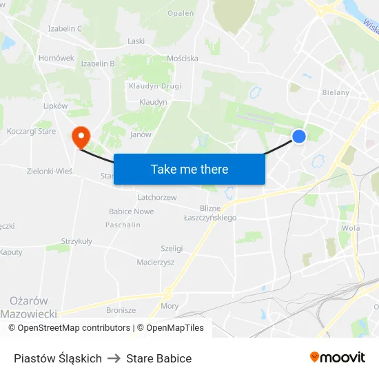 Piastów Śląskich to Stare Babice map