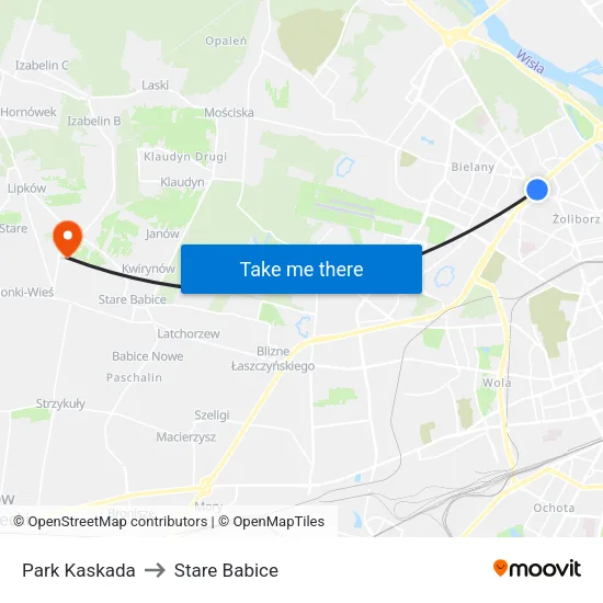 Park Kaskada to Stare Babice map