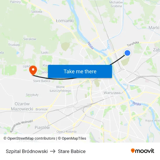 Szpital Bródnowski to Stare Babice map