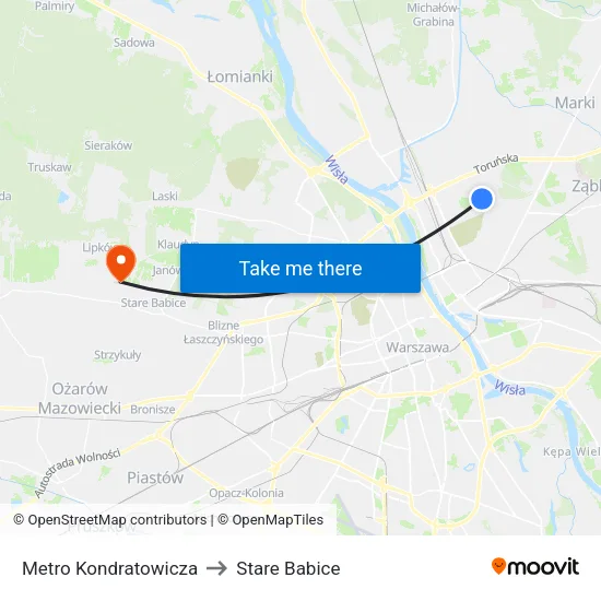 Metro Kondratowicza to Stare Babice map