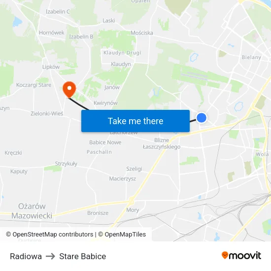 Radiowa to Stare Babice map