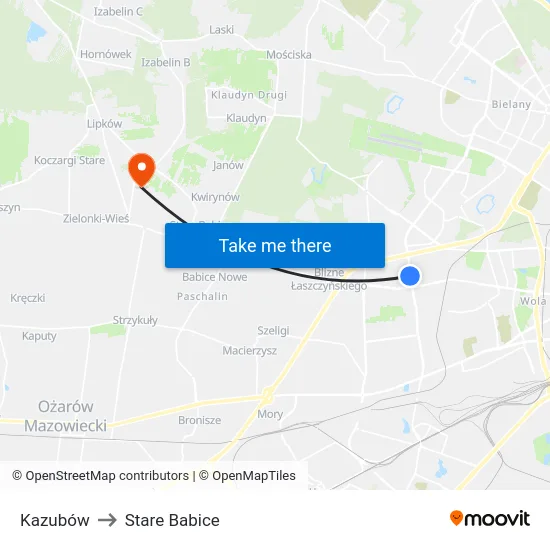 Kazubów to Stare Babice map