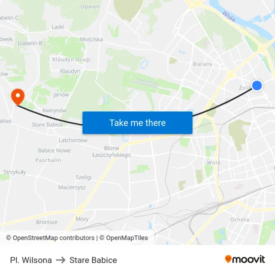 Pl. Wilsona to Stare Babice map