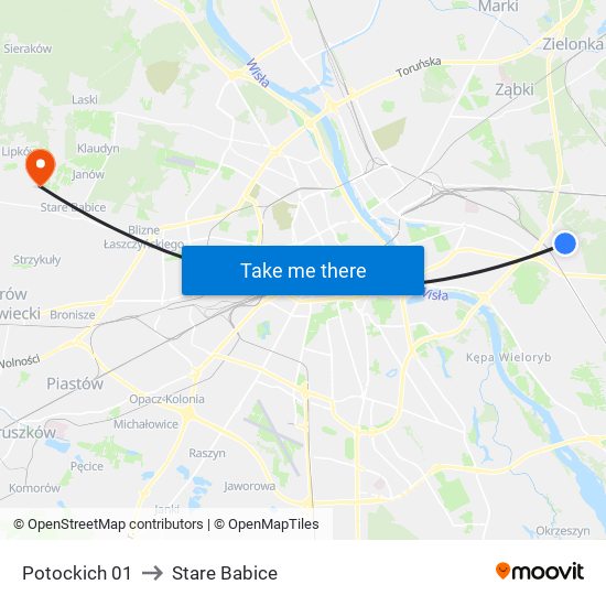 Potockich to Stare Babice map