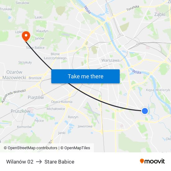 Wilanów to Stare Babice map