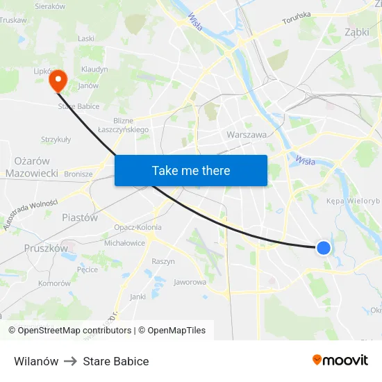 Wilanów to Stare Babice map