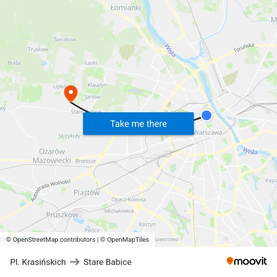 Pl. Krasińskich to Stare Babice map