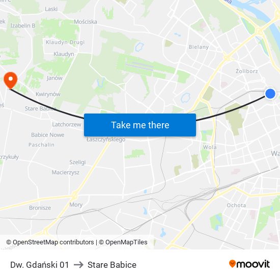 Dw. Gdański 01 to Stare Babice map