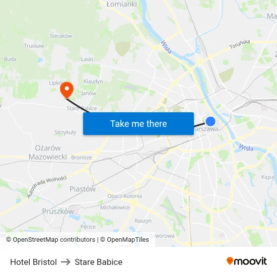 Hotel Bristol to Stare Babice map