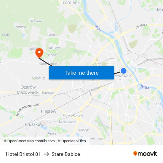 Hotel Bristol to Stare Babice map