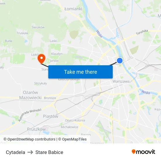 Cytadela to Stare Babice map