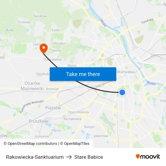 Rakowiecka-Sanktuarium to Stare Babice map