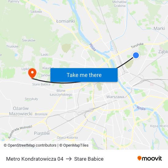 Metro Kondratowicza to Stare Babice map