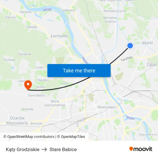 Kąty Grodziskie to Stare Babice map