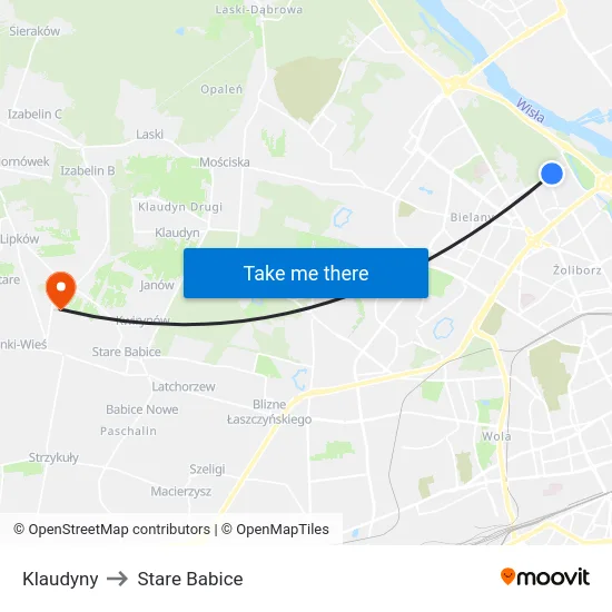 Klaudyny to Stare Babice map