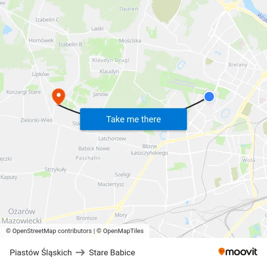 Piastów Śląskich to Stare Babice map