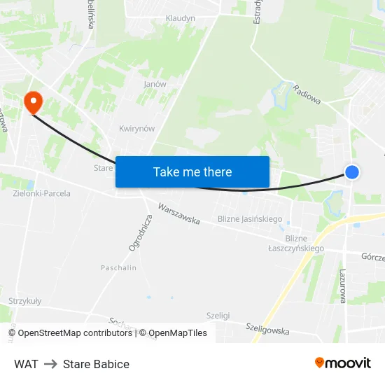 WAT to Stare Babice map