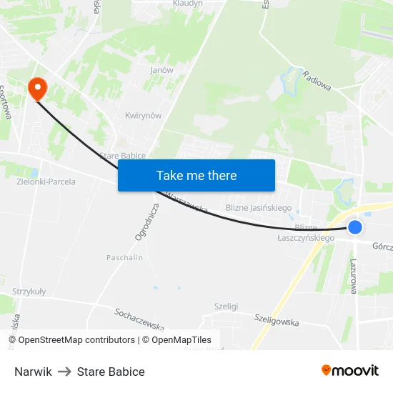 Narwik to Stare Babice map