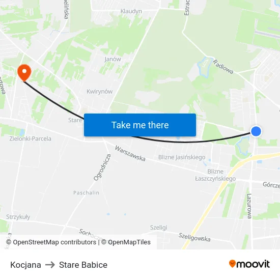 Kocjana to Stare Babice map