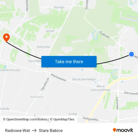 Radiowa - WAT to Stare Babice map