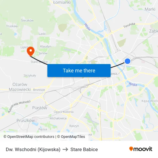 Dw. Wschodni (Kijowska) to Stare Babice map