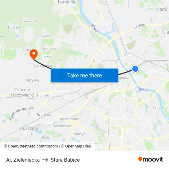 Al. Zieleniecka to Stare Babice map