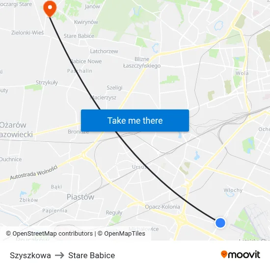 Szyszkowa to Stare Babice map
