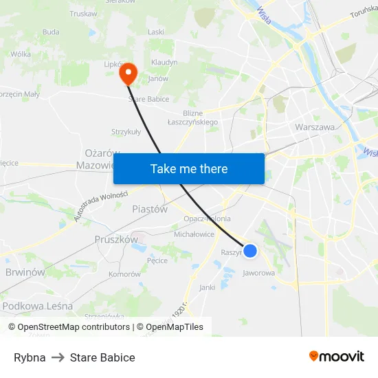 Rybna to Stare Babice map