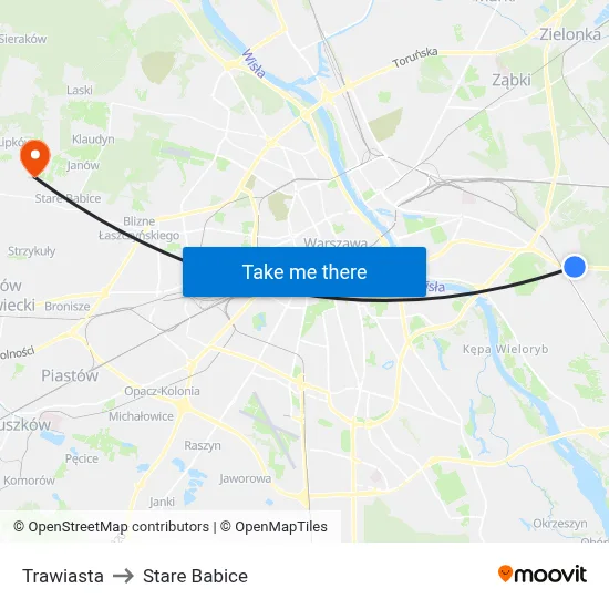 Trawiasta to Stare Babice map